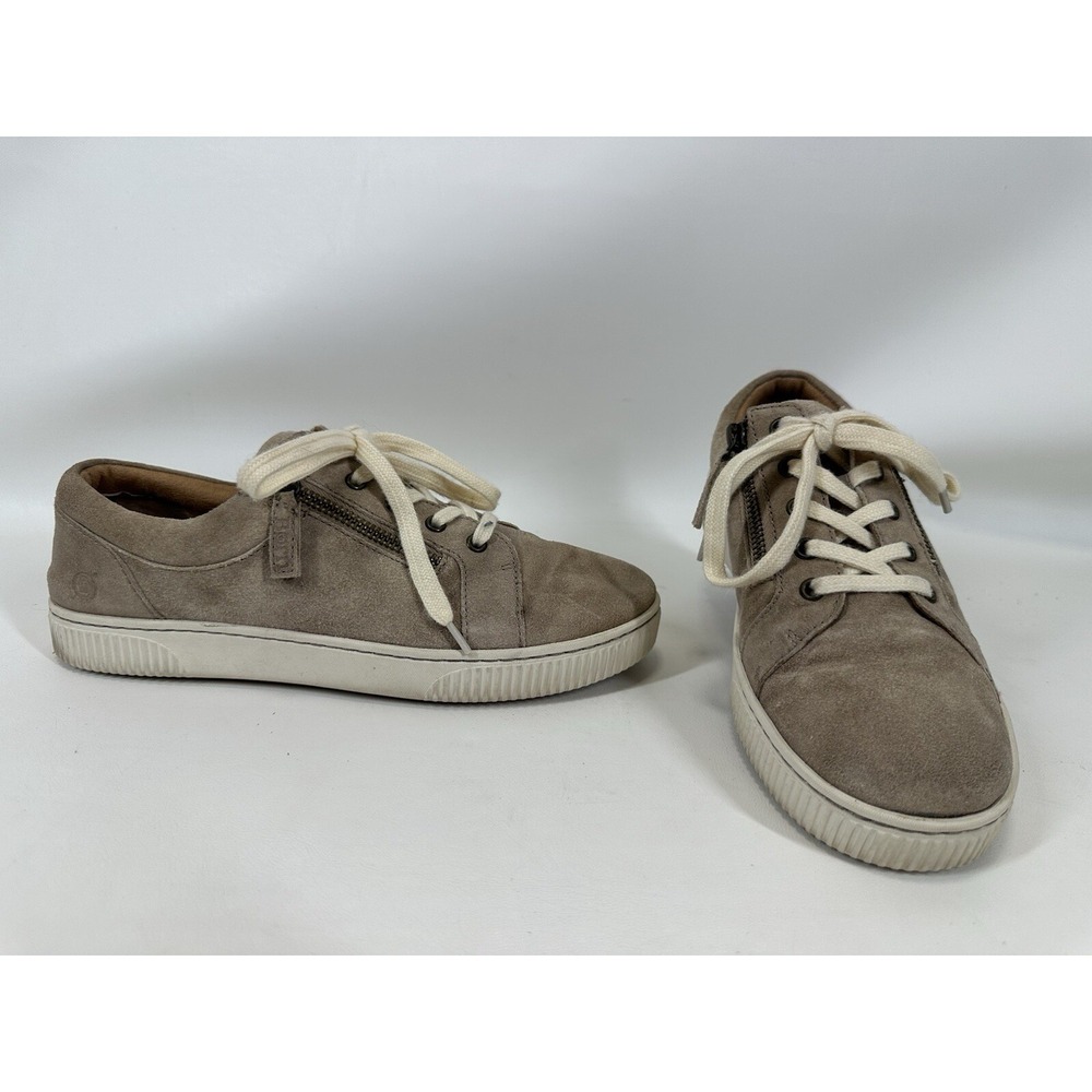 Born Paloma Womens 8 M Beige Shoes Sneakers Leather Lace Up Zip Casual Preppy
